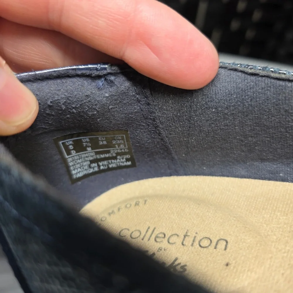 Clarks Collection Blue Metallic Textured Loafers Patent Heel 7.5 M 261557894050